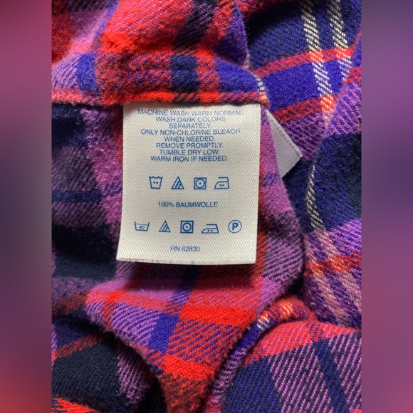 Lands End Red Purple Blue 100% Flannel Button Up Shirt Size M Gently Used - Picture 6 of 6